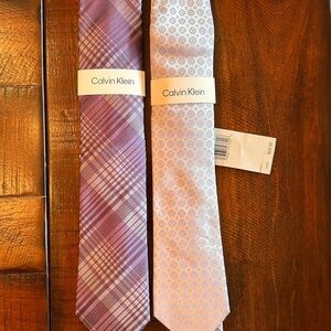 Calvin Klein Designer Neckties in Purple Plaid and Pink Pattern
